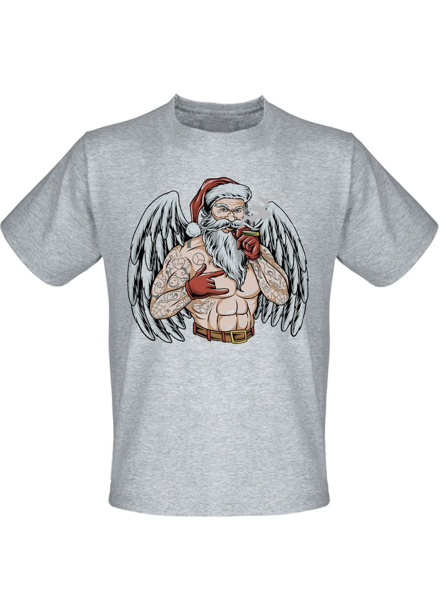 Сіра футболка новорічна anta claus christmas with angel (меланж) s Fat Cat