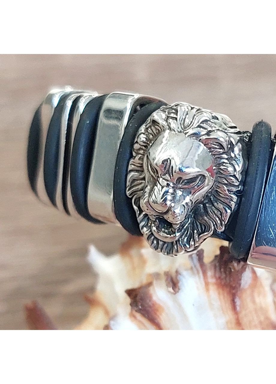 Серебряный браслет Лев из натуральной кожи 20 см No Brand (355921972)