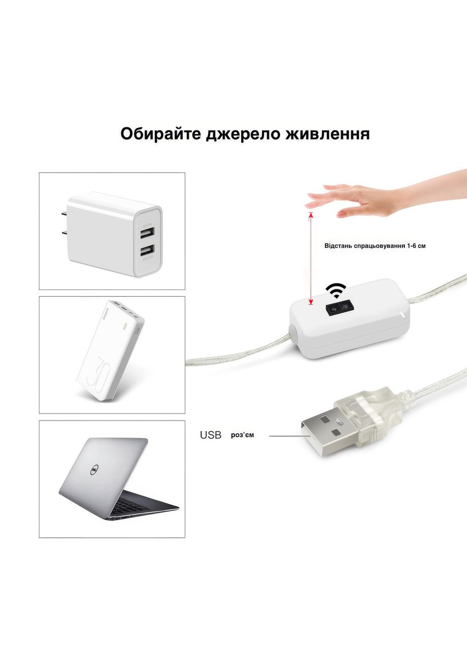 LED лента с USB питанием от павербанка и бесконтактным выключателем для кухни или рабочего места Rex (369656358)
