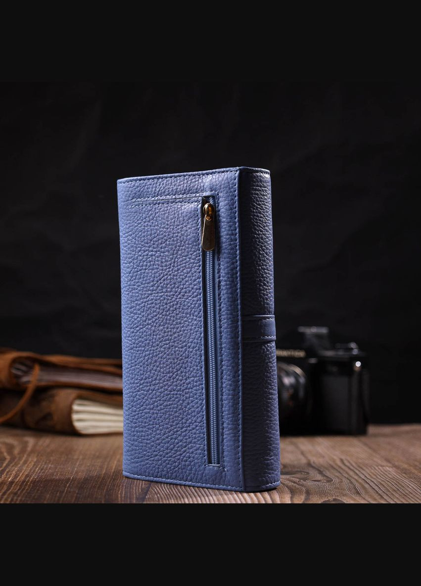 Жіночий гаманець з великою кількістю відділень із натуральної шкіри з монетницею 21962 Блакитний Tony Bellucci (306881291)