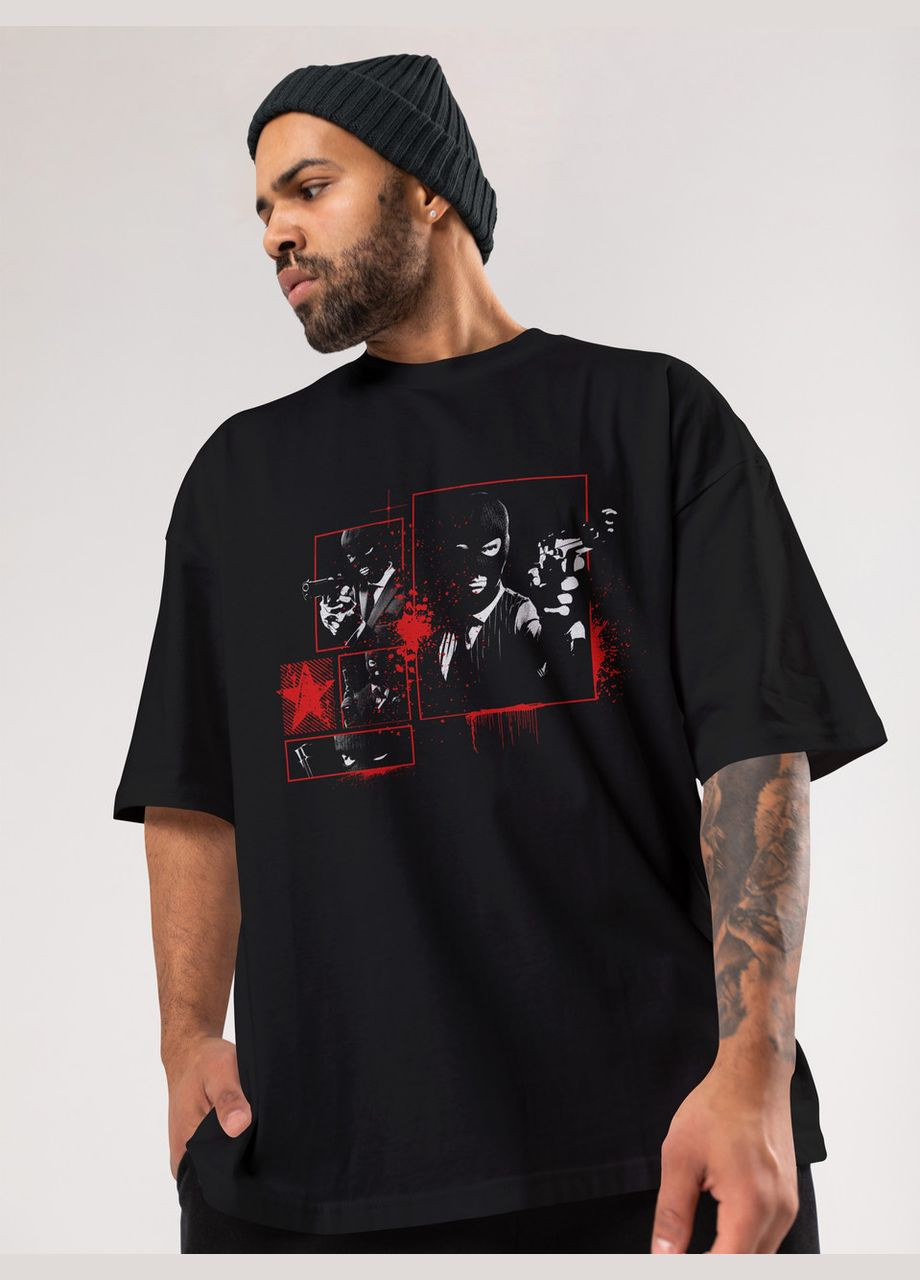 Черная мужская футболка оверсайз urban черная высокая плотность с длинным рукавом Mishe
