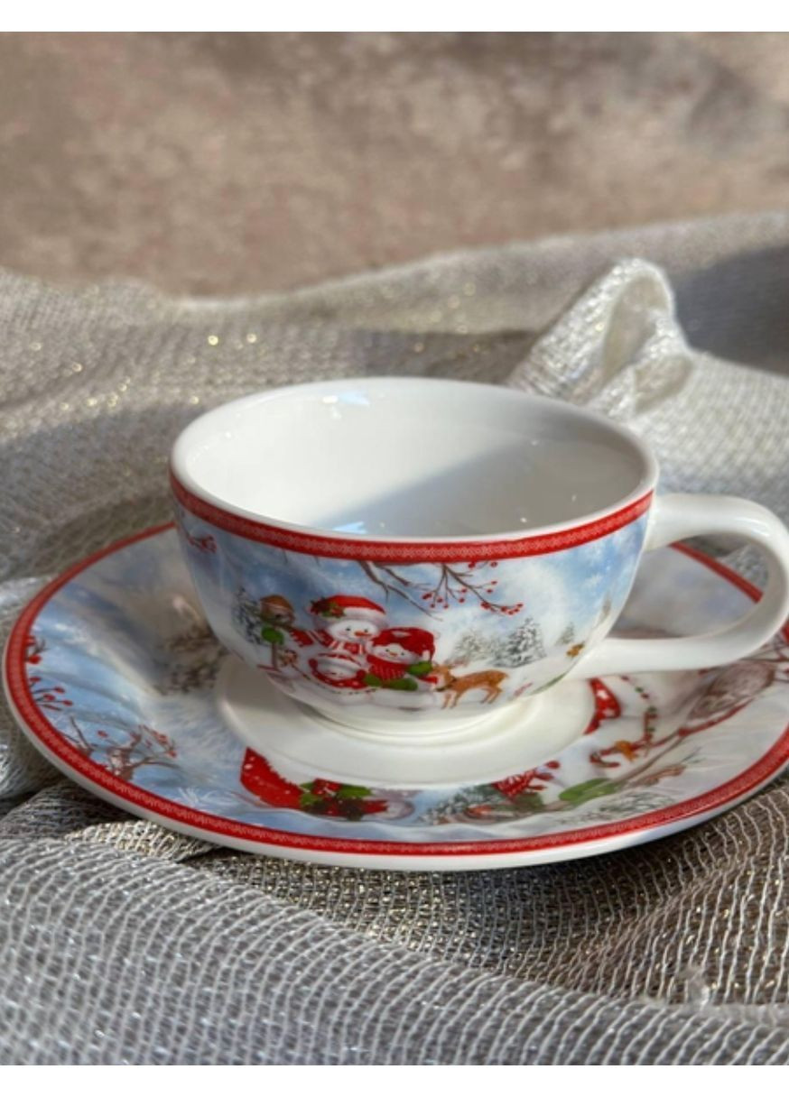 Чашка з блюдцем новорічна Winter story порцеляна в подарунковій упаковці 120мл 13см R33364 Stenson (365730898)