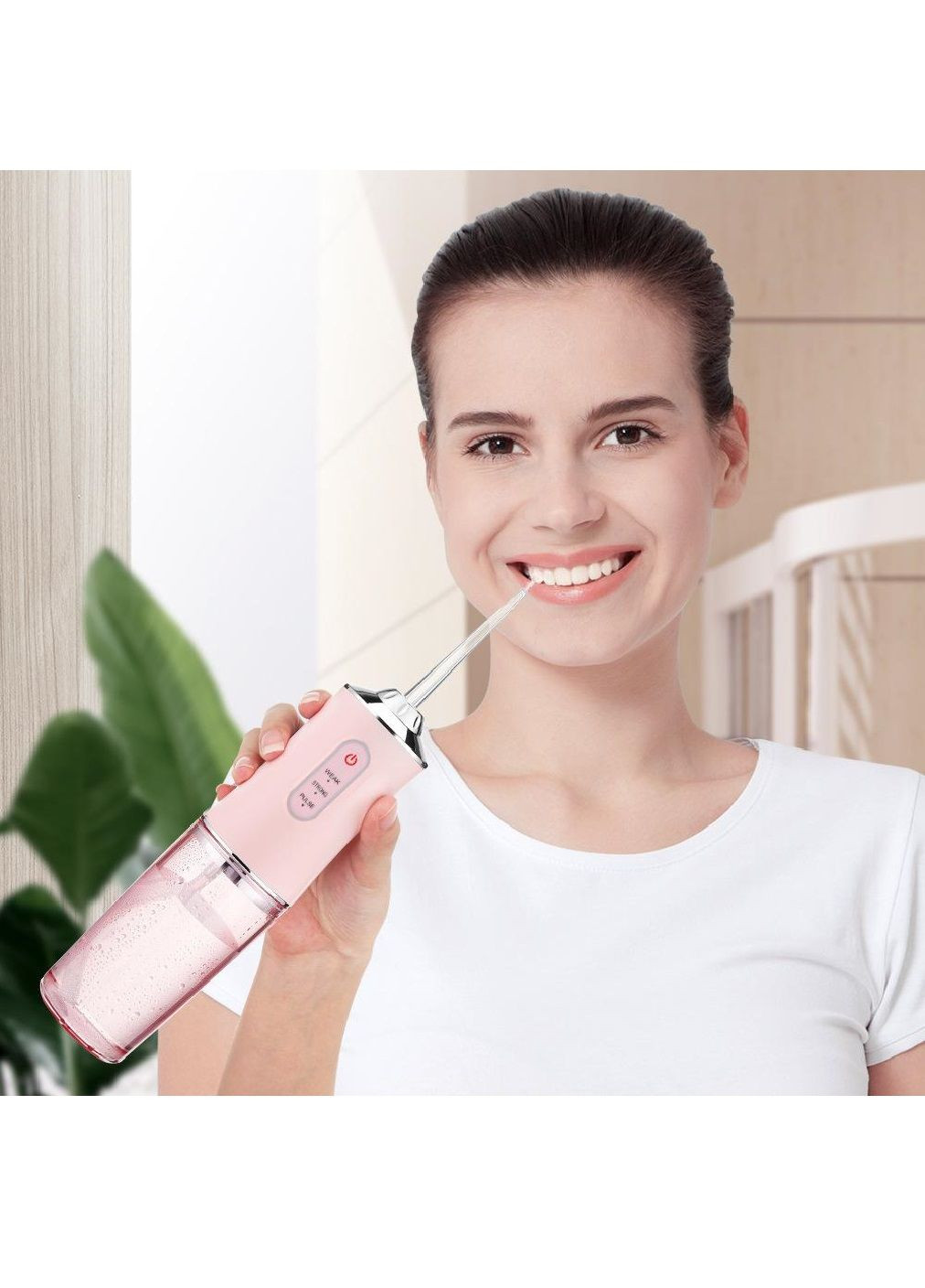 Іригатор з індикатором заряду для видалення зубного нальоту бактерій в порожнині рота 230 мл 1400mAh (480045-Prob) Рожевий Unbranded (328647228)