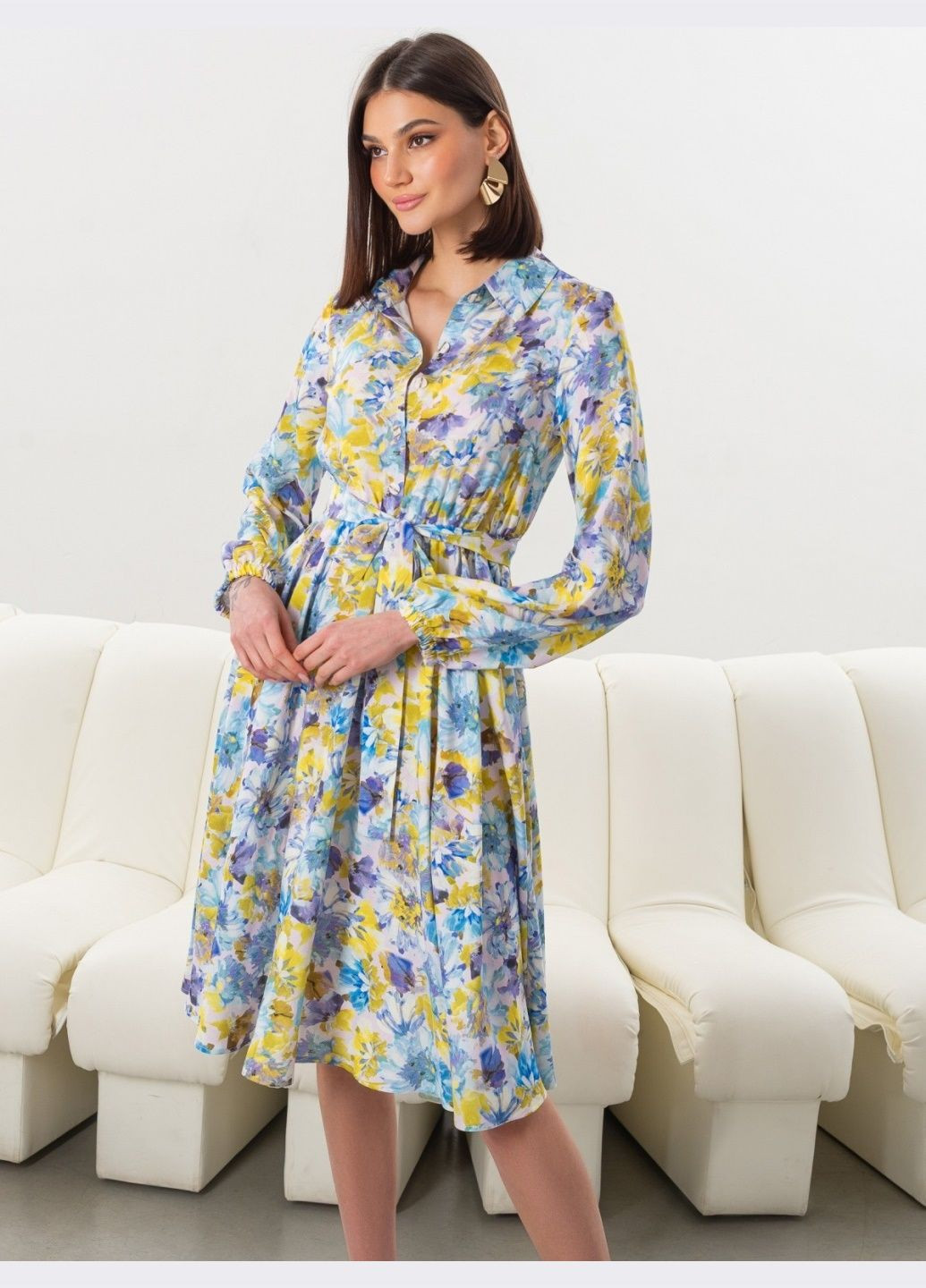 Блакитна кежуал блакитна сукня-сорочка з штапелю в квітковий принт Dressa з квітковим принтом