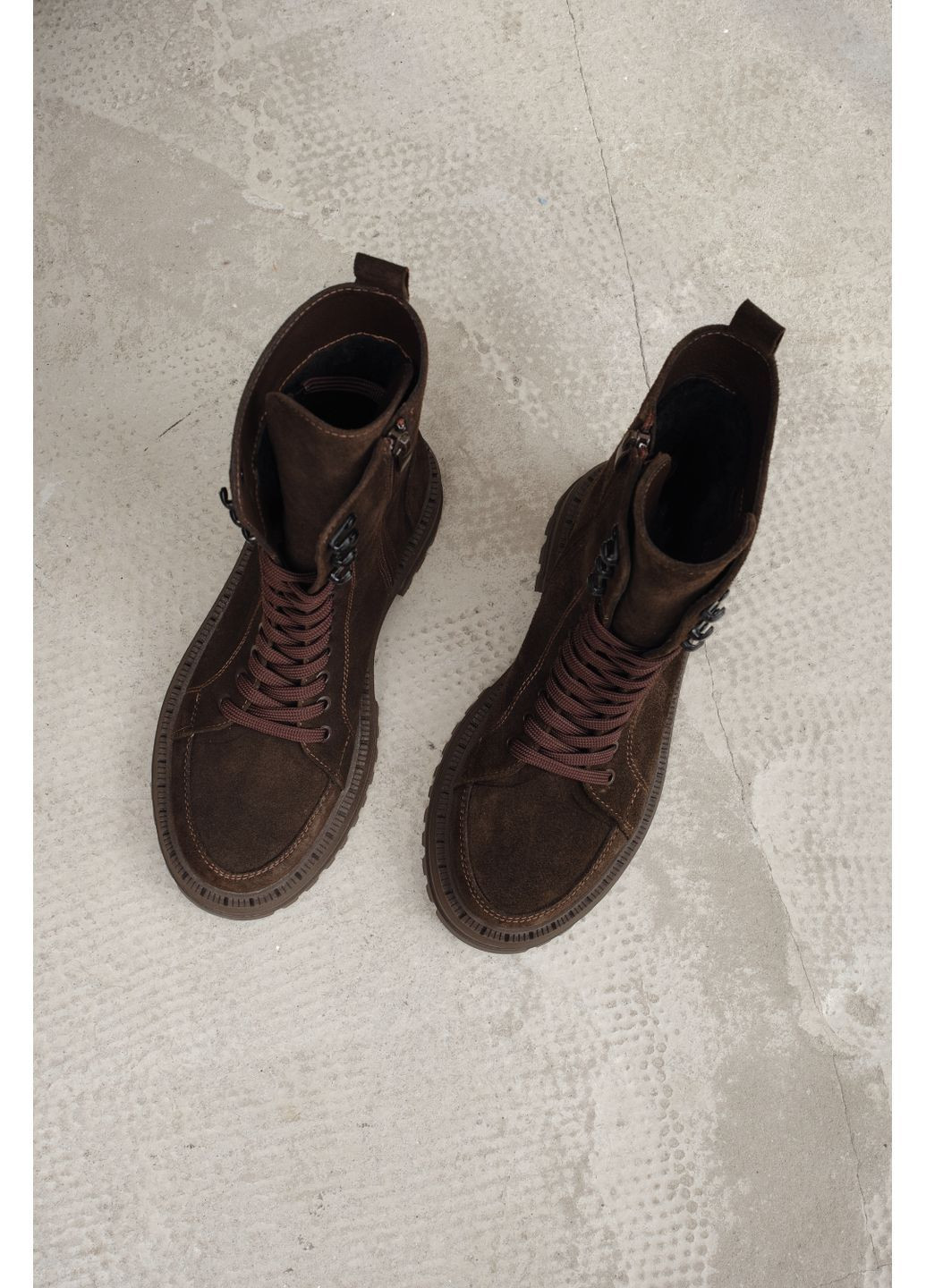 Високі жіночі зимові замшеві черевики темно-коричневого кольору на шнурках з боковою змійкою (відшив 3 дні) Paradize (365833642)