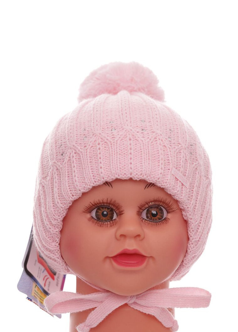 Шапка вязкая для девочки на флисе Grans в стразах светло-розовая 0м+ (51059) BABYKROHA (317042814)