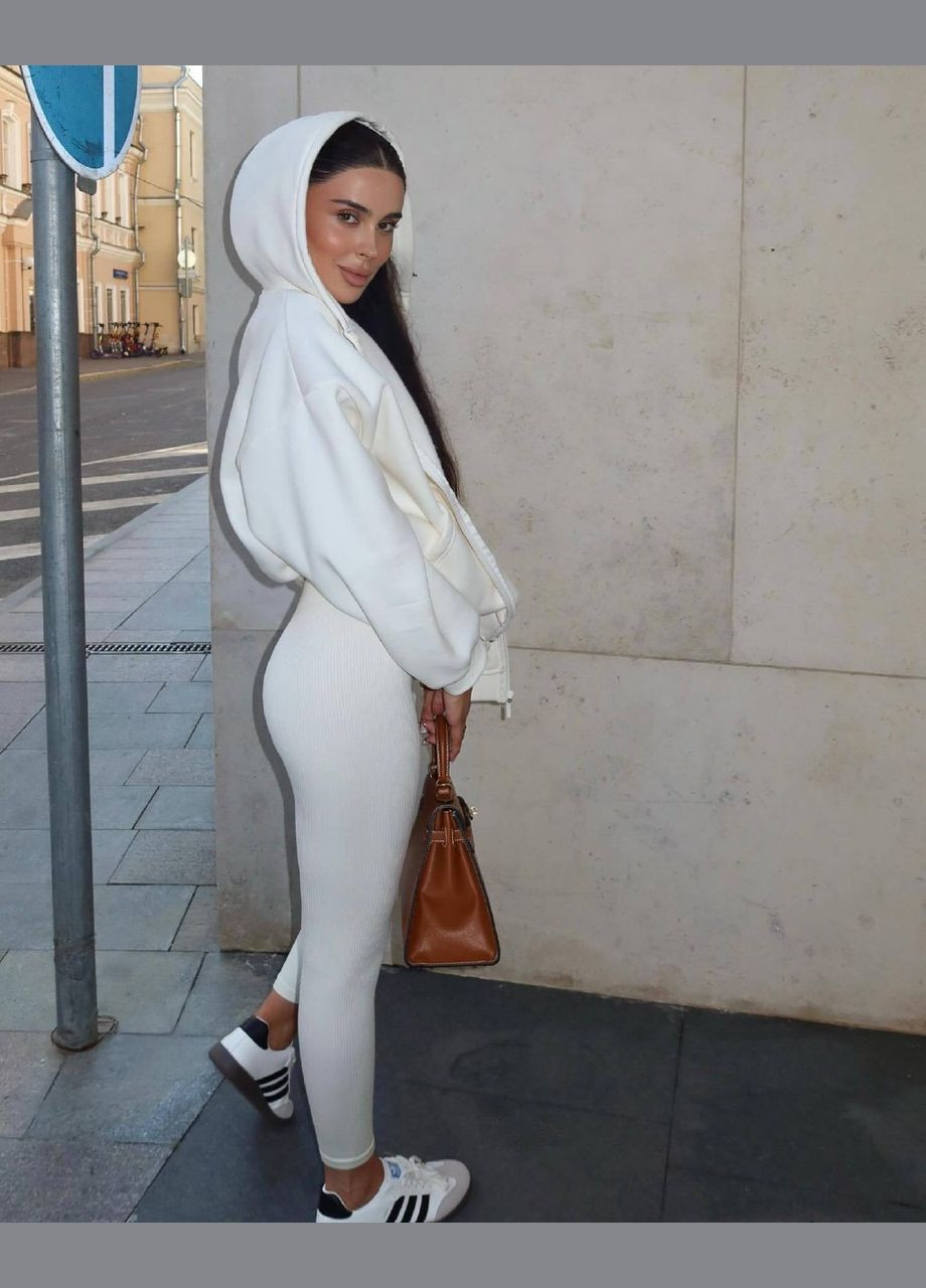 Белая тёплая oversize кофта из трёхнитки на флисе, универсальная однотонная мягенькая кофта на молнии с капюшоном No Brand 712 (301842354)