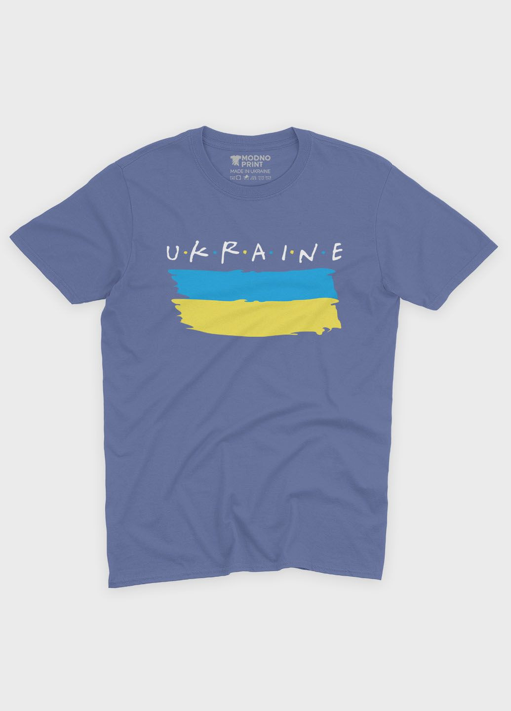 Темно-блакитна літня жіноча футболка з патріотичним принтом ukraine (ts001-4-dmb-005-1-090-f) Modno