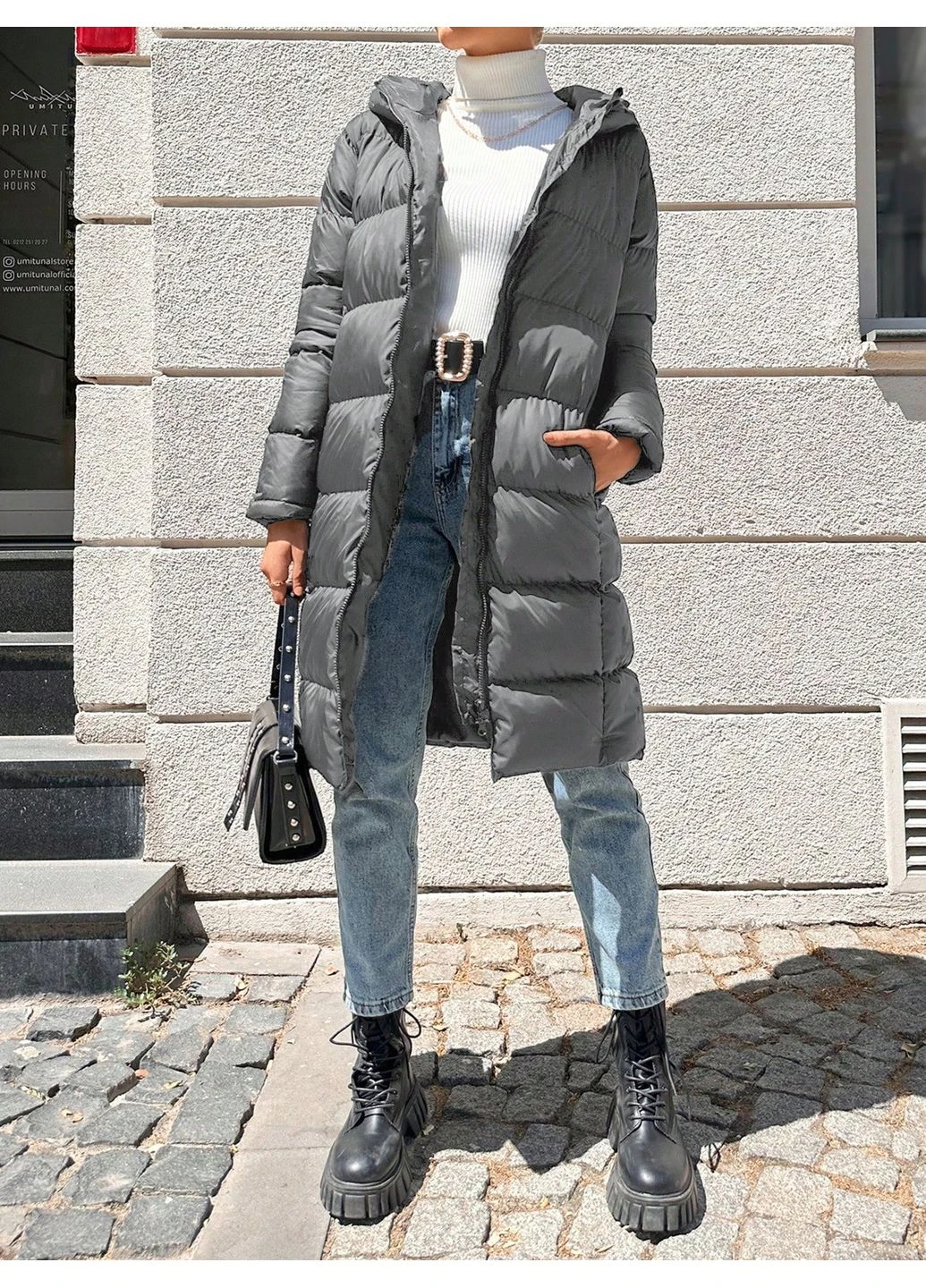 Серая демисезонная куртка удлиненная SHEIN