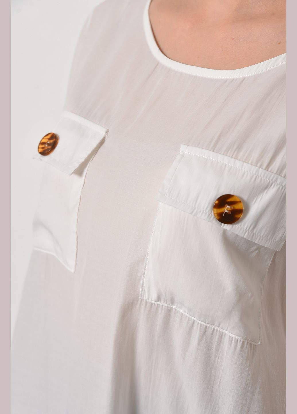 Белая демисезонная блуза женская с коротким рукавом белого цвета с баской Let's Shop