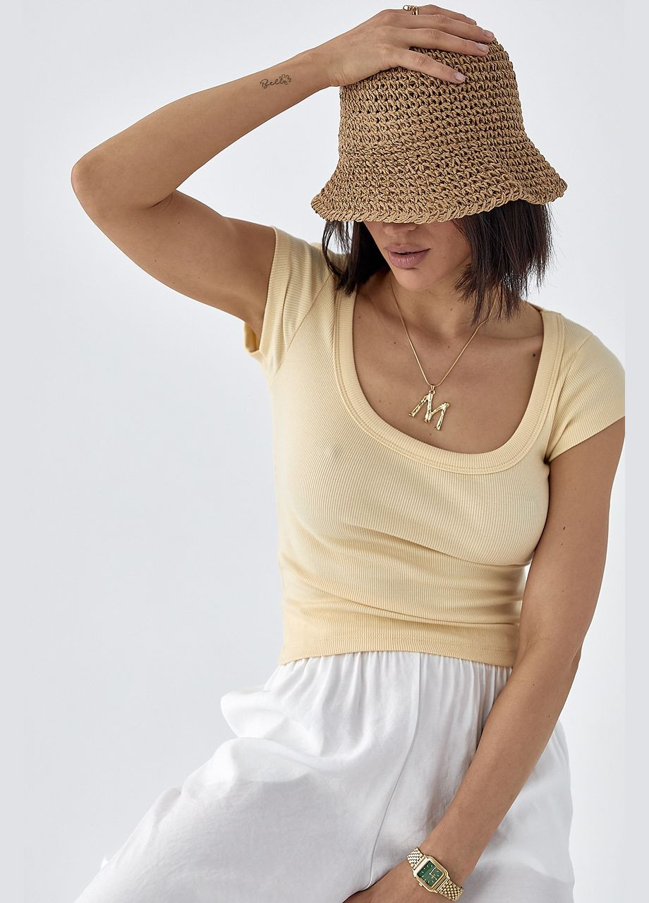 Однотонная футболка в рубчик - голубой цвет Lurex - (330988727)