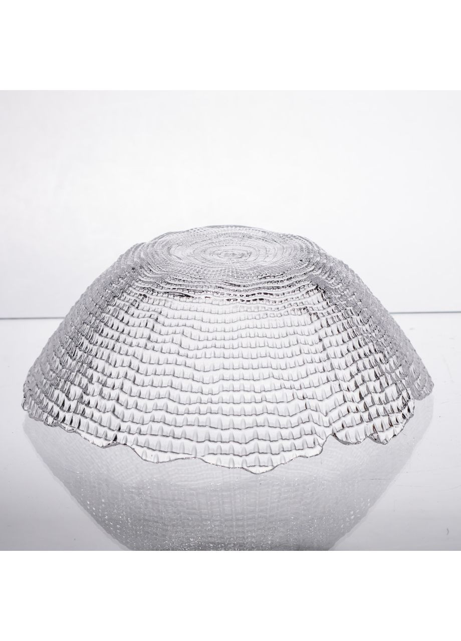 Салатниця велика скляна 1 літр кругла прозора для подачі закусок та десертів із фігурним краєм Yiwu (370432271)