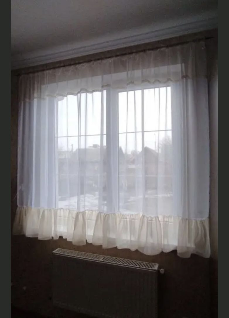 Тюль готовий вуаль мереживо Білий, бежевий 300*180 см) Hanna (342716537)