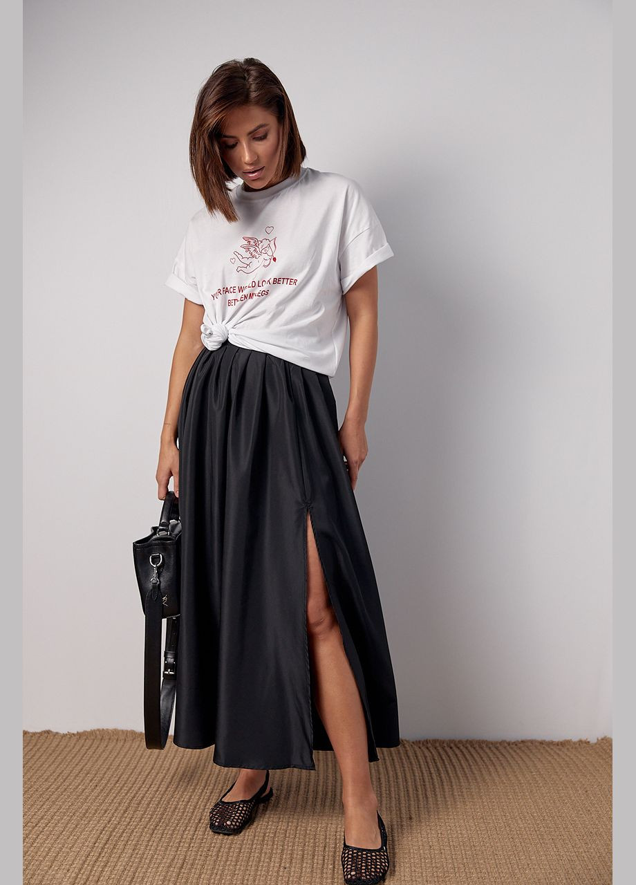Пишна спідниця з розрізом та широким поясом - чорний колір Lurex (297577514)
