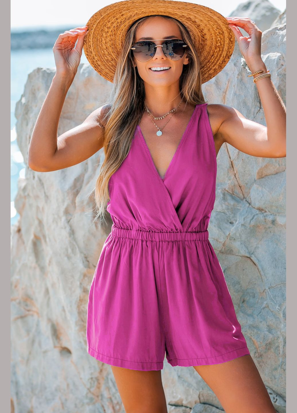 Комбинезон CUPSHE однотонный пляжный вискоза