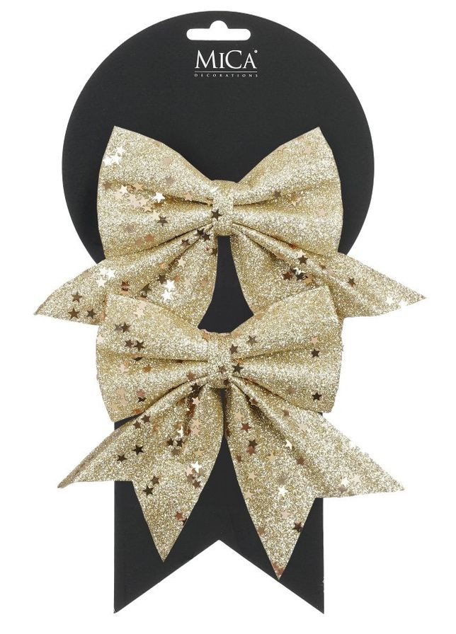 Бант декоративний золотистий Mica Decorations 13 см, 2 шт Chomik (367114084)
