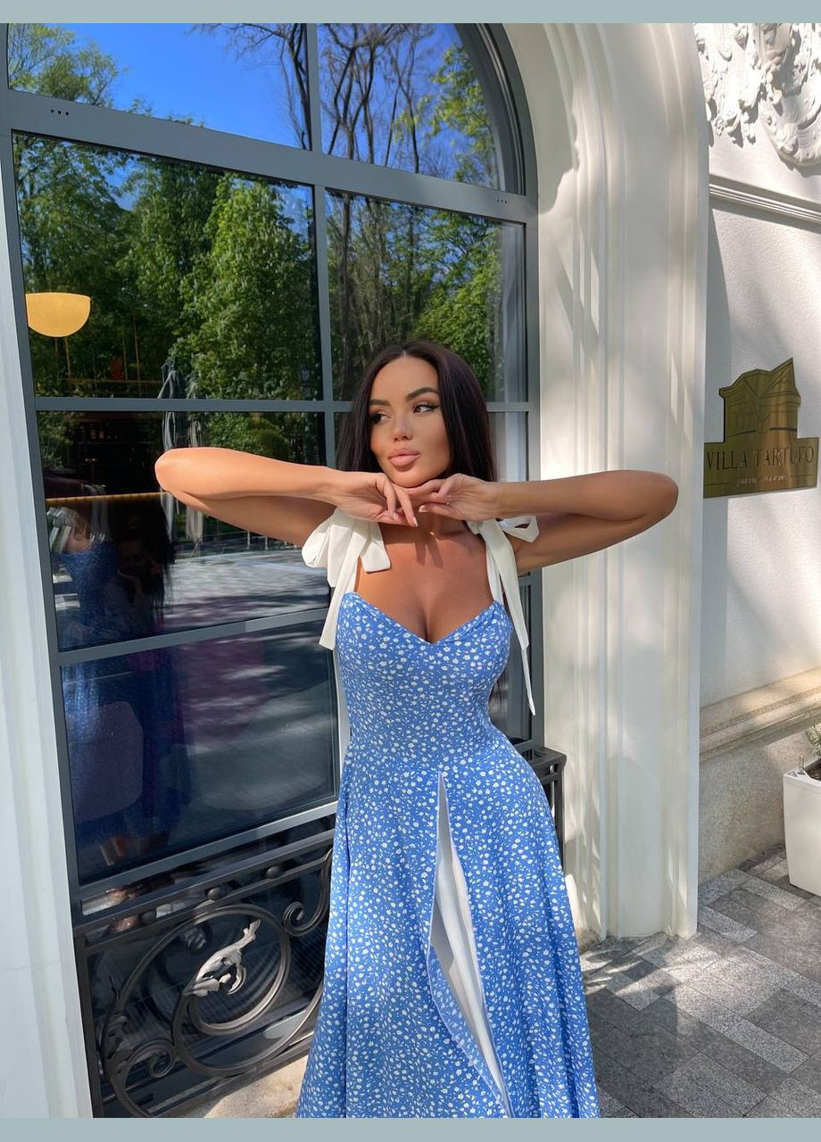 Блакитна повсякденний, святковий, вечірня сукня Україна в горошок