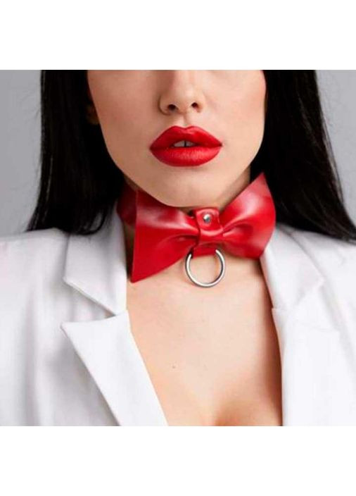 Сексуальний чокер з бантом червоного кольору для садо-мазо. Чокер жіночий із еко-шкіри для рольових ігр China (360603675)