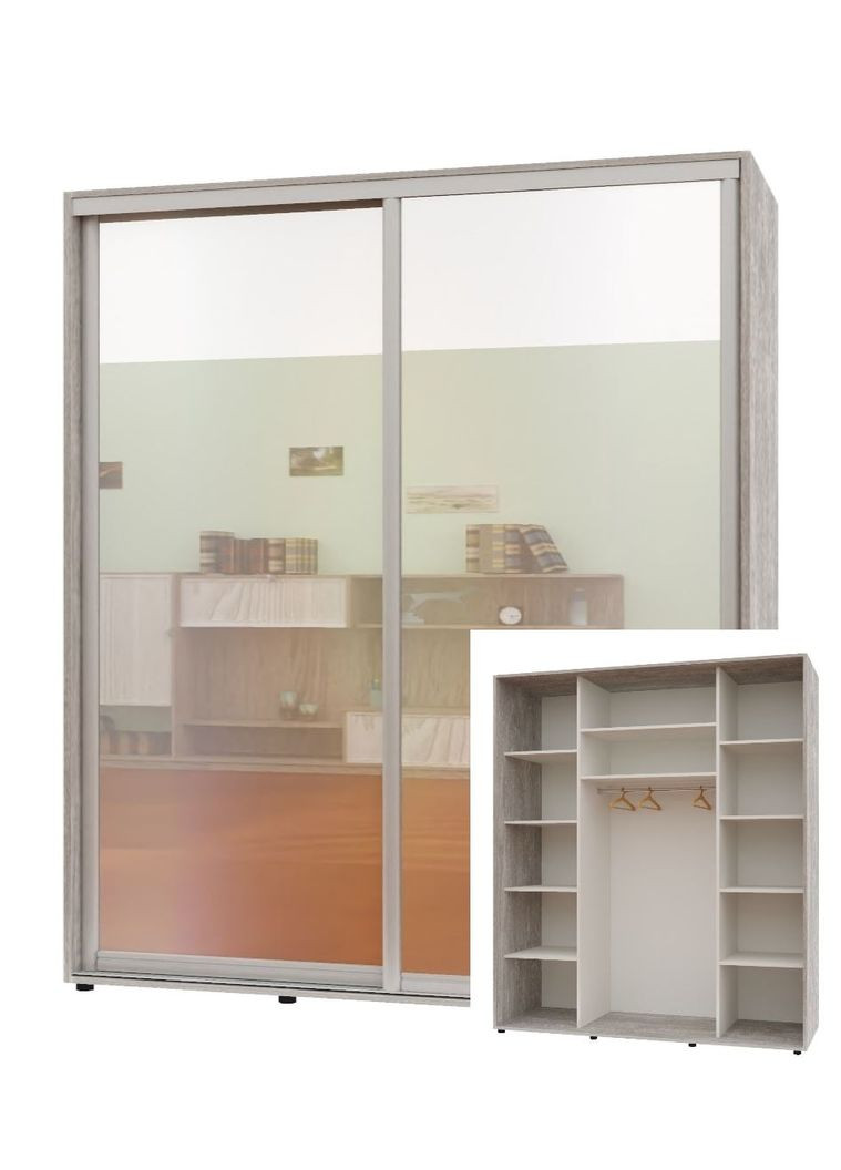 Шафа-купе дводверна 200*60*220 см Бетон 2 двері Дзеркало Максі Комфорт Меблі (360447630)