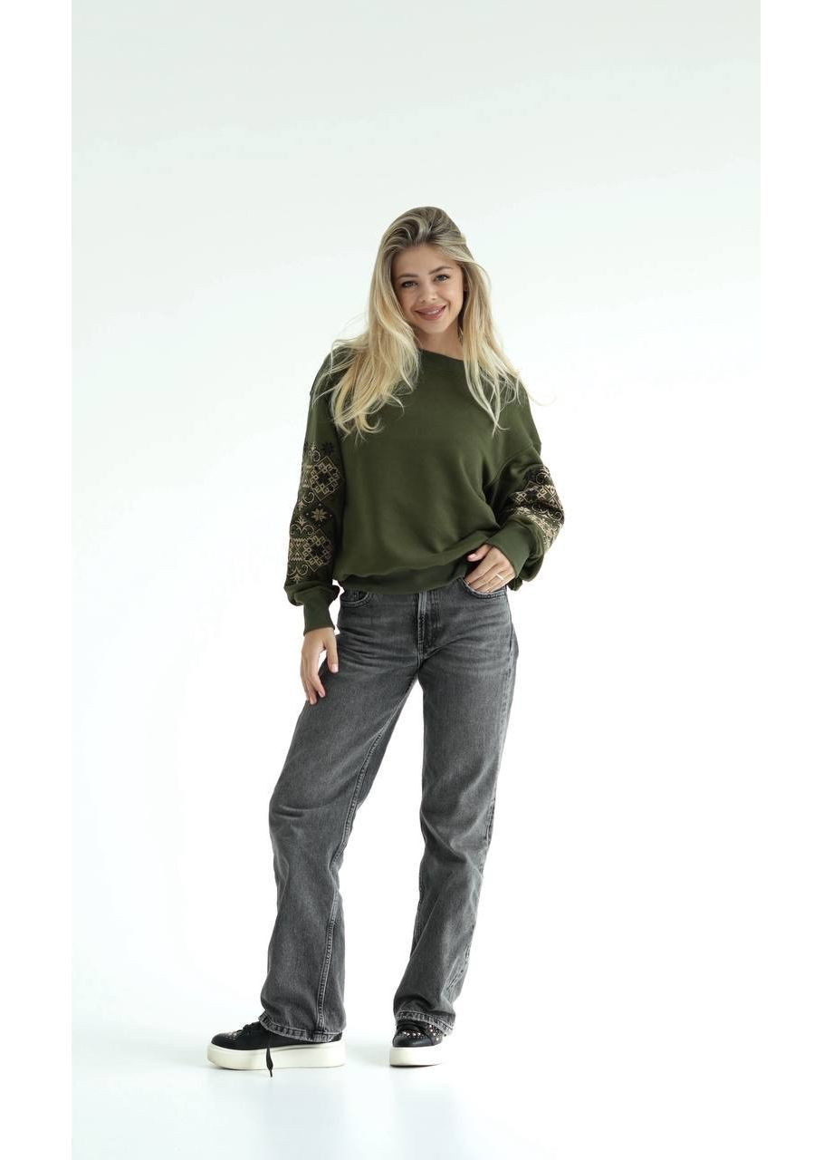 Хаки женский вышитый свитшот "орнамент" вышивка (369458460)