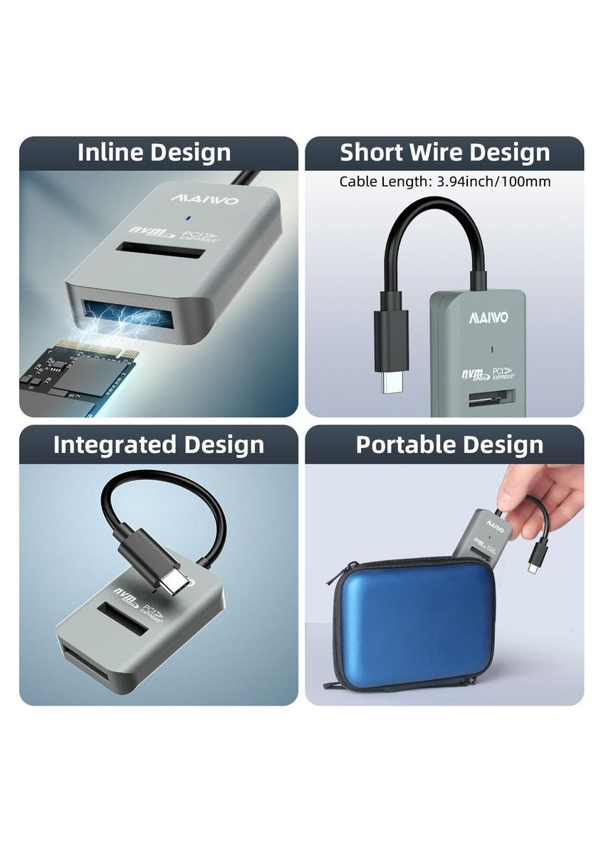 Док-станция Maiwo для M.2 NVMe (PCIe) USB 3.1 Type-C (K1696P 6402) Серая XON E-Tech (304547226)