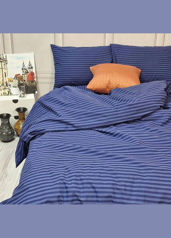 Постільна білизна Синій страйп Євро на резинці Бязь Люкс MERISET (335051970)