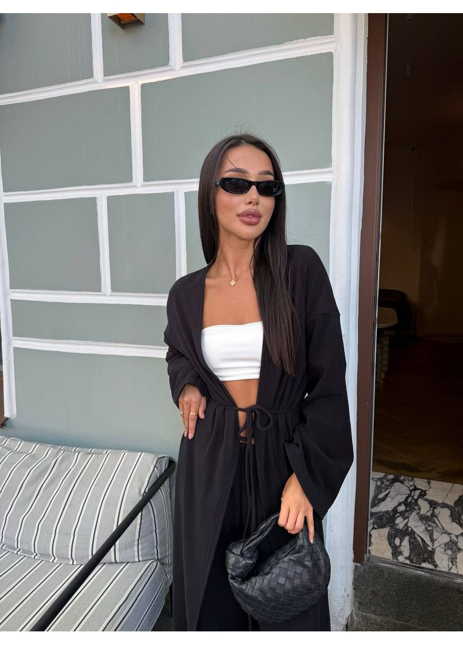 Черный демисезонный женский комплект с кардиганом и брюками-палаццо. Avanti