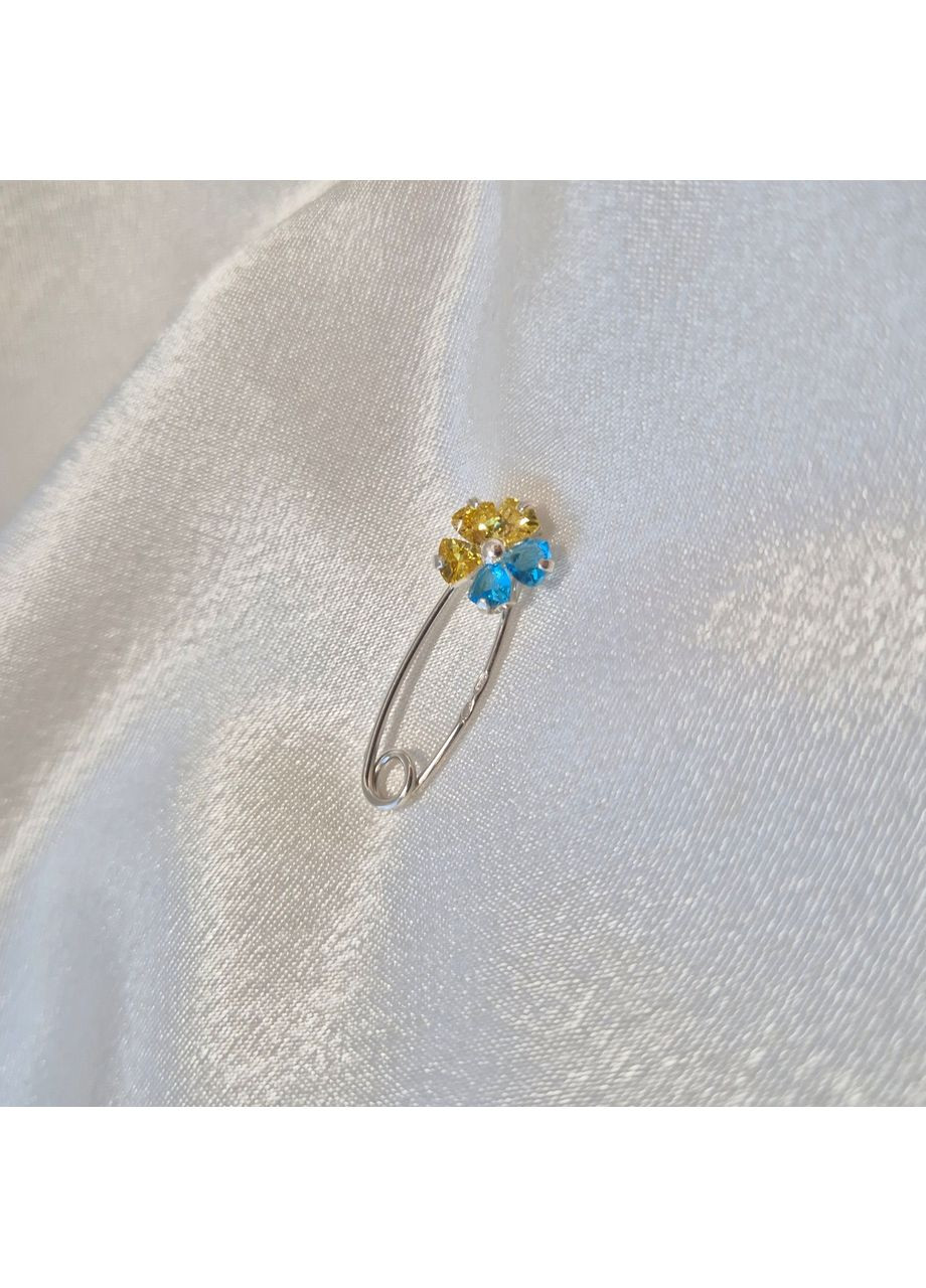 Серебряная Брошка булавка шпилька Цветок Украины с желтыми и голубыми Камнями серебро 925 пробы 6050 28 1.50г No Brand (307172956)