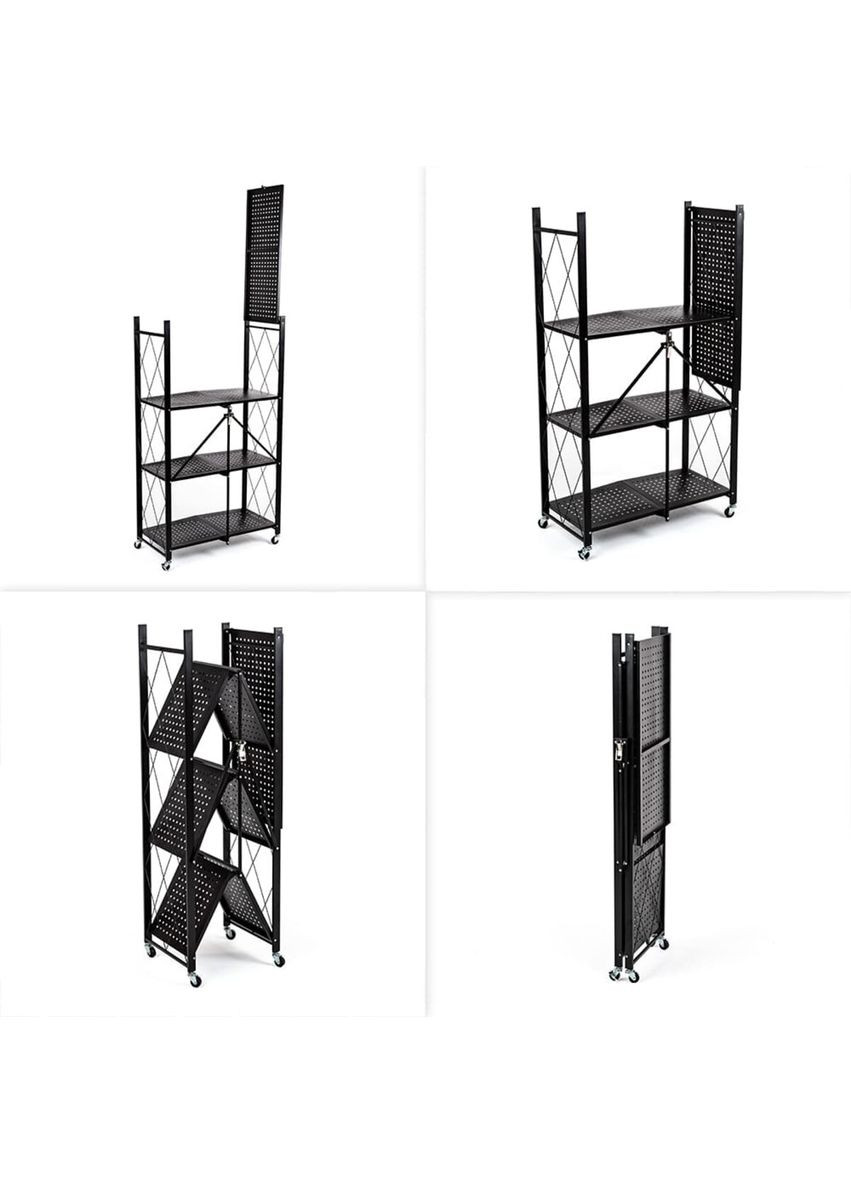 Стелаж мобільний чотириярусний універсальний розкладний з нержавіючої сталі 126х72х34см Чорний SW-00002098 Sticker Wall (373648523)