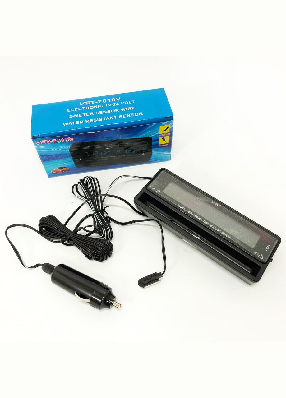 Автомобільний годинник з термометром і вольтметром -7010V VST (372908626)