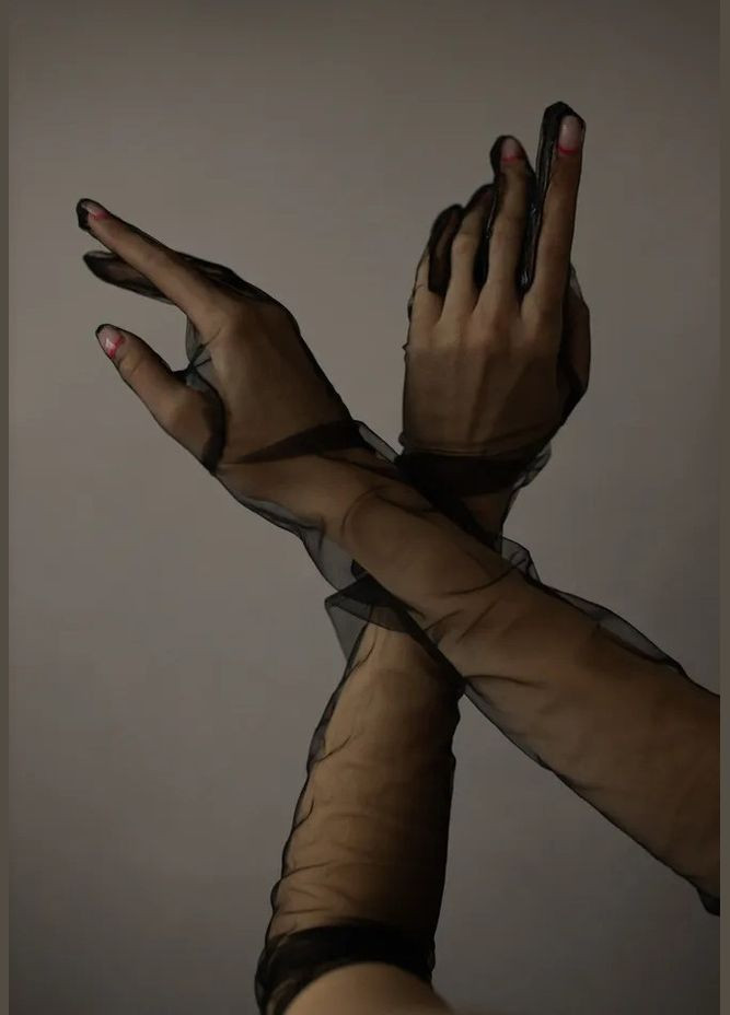 Жіночі рукавички фатинові однотонні довгі Чорні Cindylove (280280065)