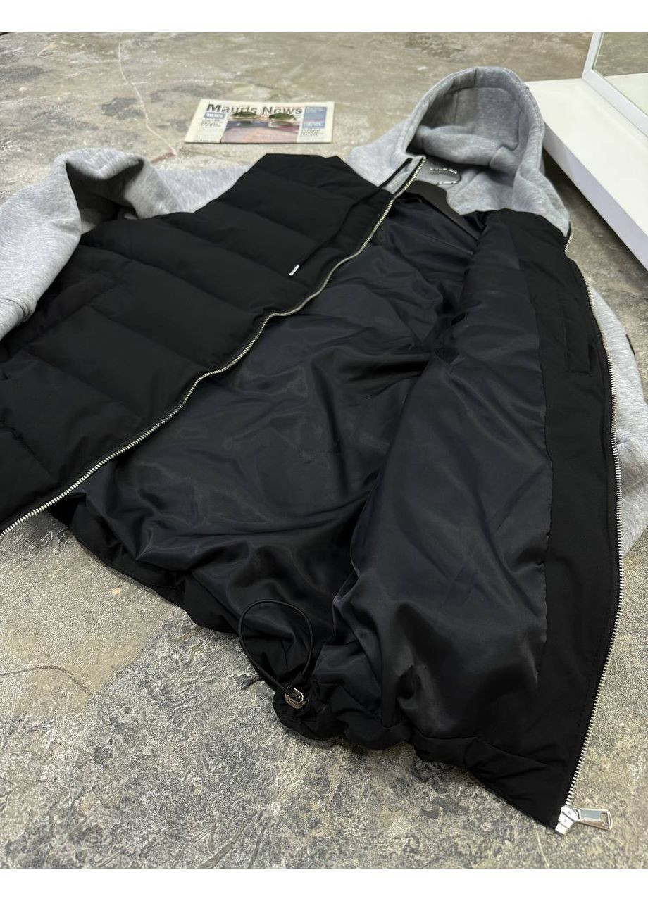 Светло-серая куртка с трикотажными рукавами и капюшоном infinity No Brand