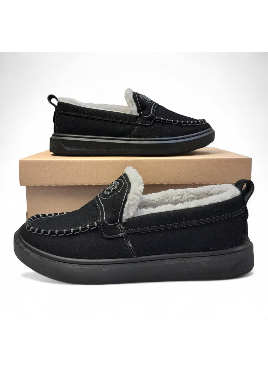 Черные женские утепленные лоферы с эко-замши на меху черного цвета размер 41 (26 см.) Dago