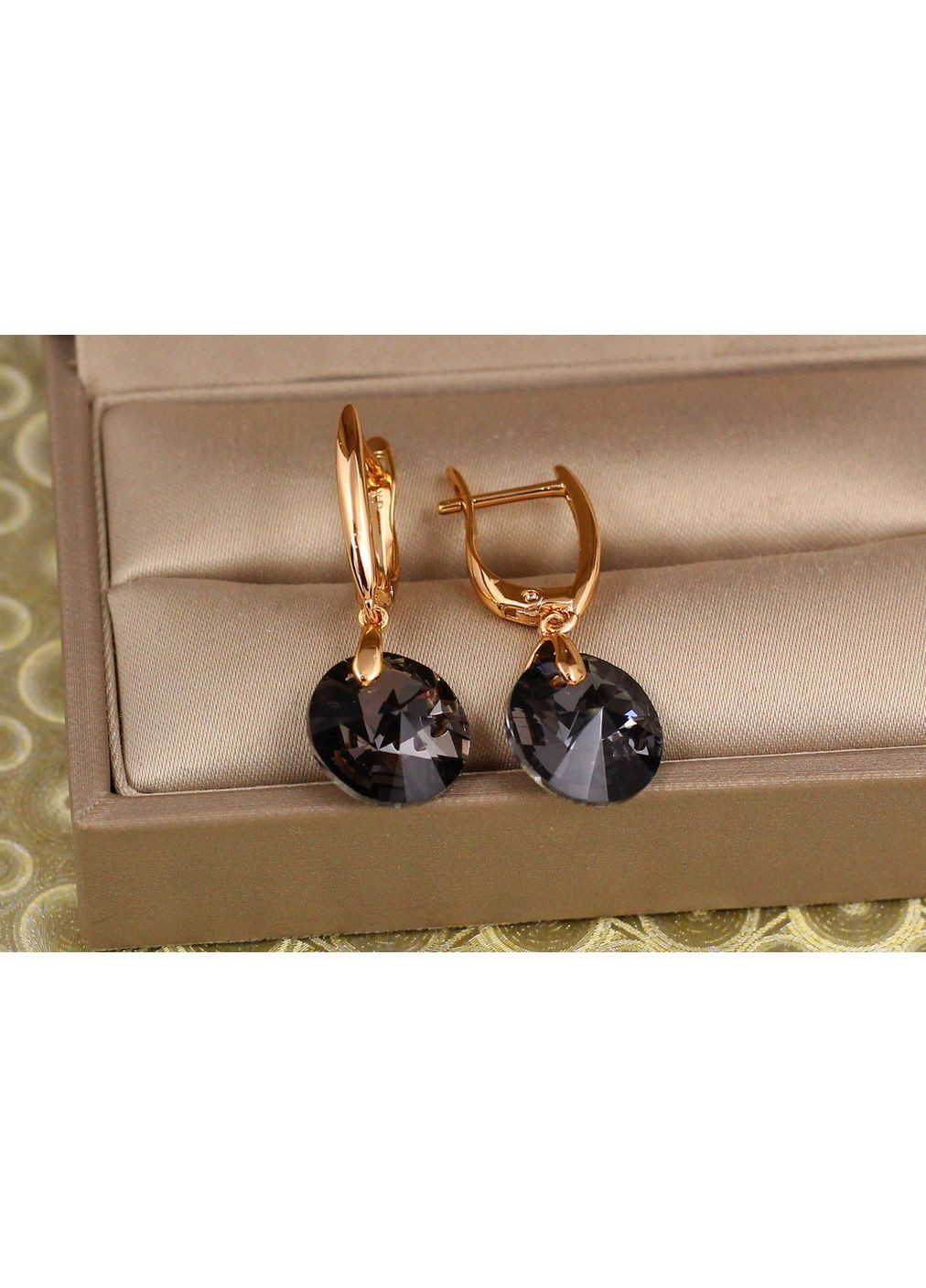 Сережки підвіски Сваровські Балет із чорними каменями 3,2 см золотисті love-shopping Xuping Jewelry (354660851)