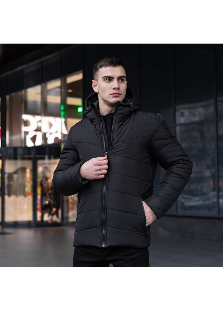 Черная зимняя стильная мужская куртка зимняя плащевка на силиконе черная No Brand