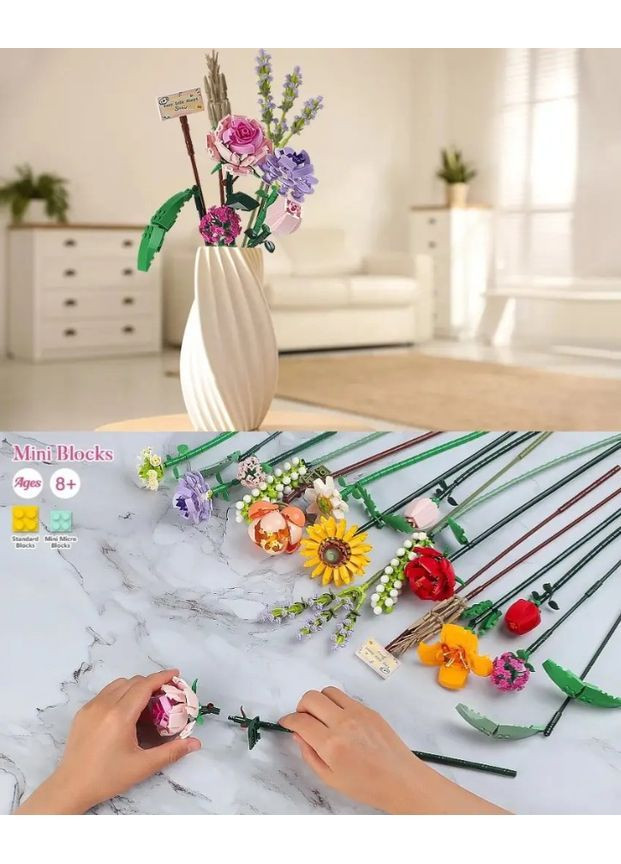 3D конструктор «Цветы» для детей и взрослых, 393 детали, пластиковый, развивающий набор-головоломка, для создания букета No Brand (364191314)