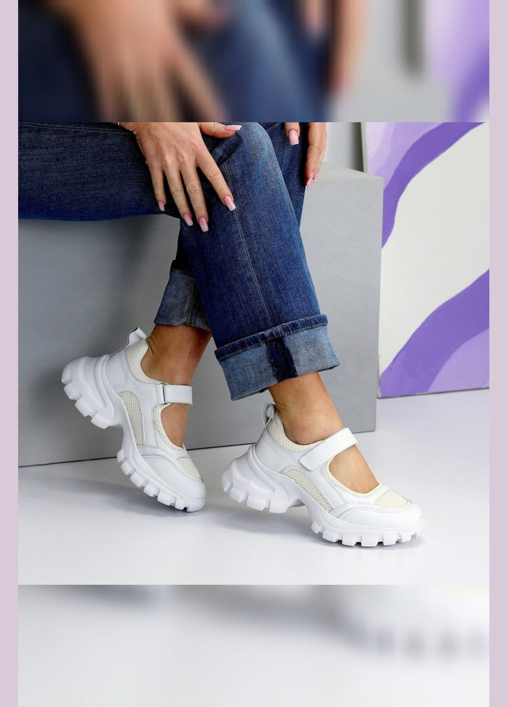 Кросівки білі жіночі шкіряні на липучці легкі дихаючі з сіткою зручні стильні Viki кросівки білі літо (338370404)