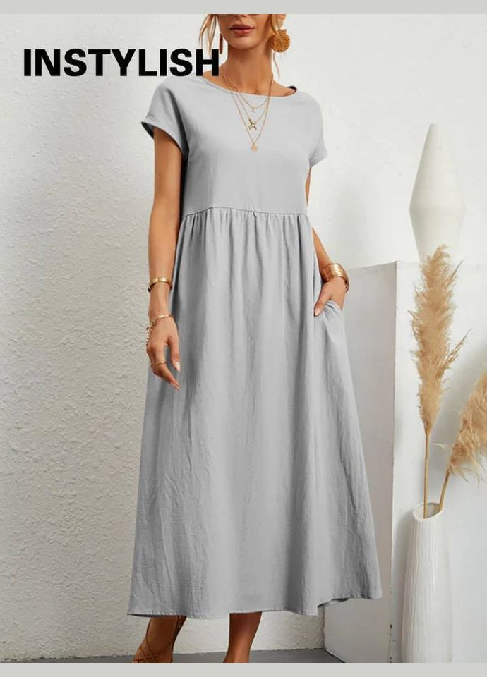 Сіра кежуал сукня довжини міді вільного крою а-силует Adelante однотонна