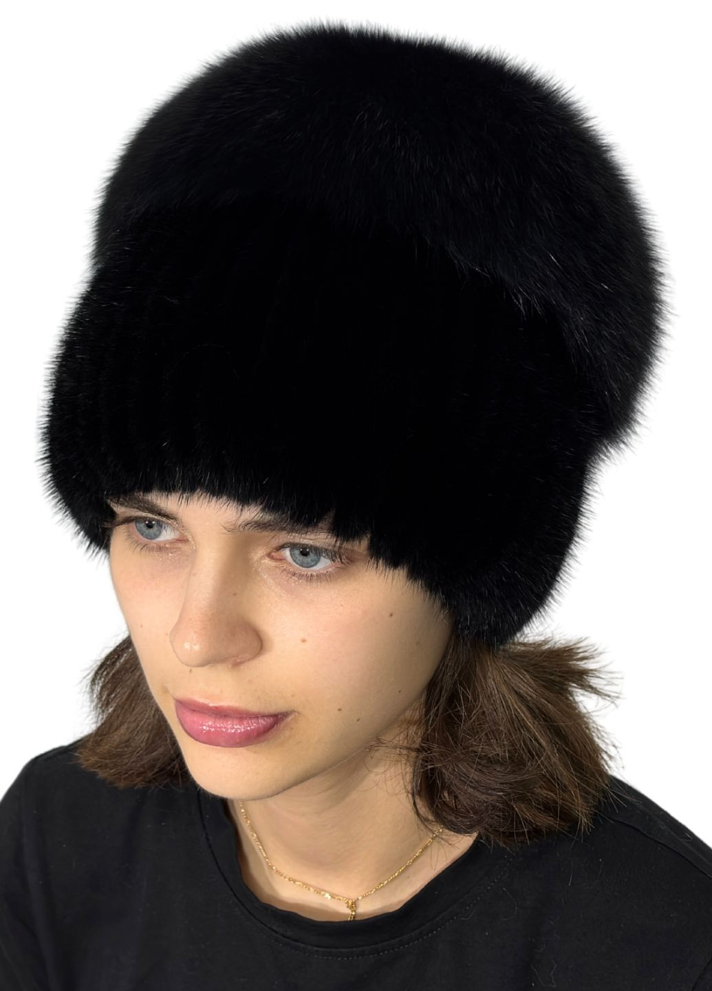 Женская норковая шапка на вязаной основе с помпоном из меха песца Меховой Стиль Перо (355802037)