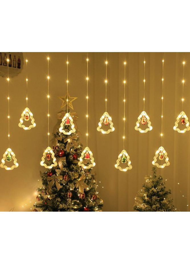 Гірлянда-штора "ялиночки з фігурками" 10 кілець, 3х0.8 м, 220 від мережі (Теплий білий) No Brand (370368882)