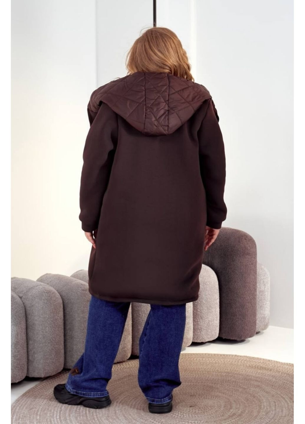 Жіночий кардиган батал шоколадний з капюшоном теплий демісезонний Boni Кардиган (358888084)