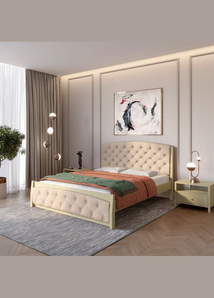 Односпальная деревянная кровать Мехико (RAL1020)/Аляска 23 (Бежевый) 90х190 см (MBG-12108) Mebigrand (366086085)