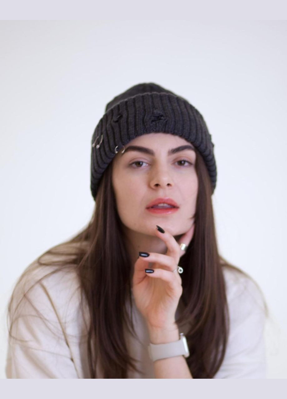 Шапка женская бини с дырками grunge графит JUGO Grunge warm (315885748)