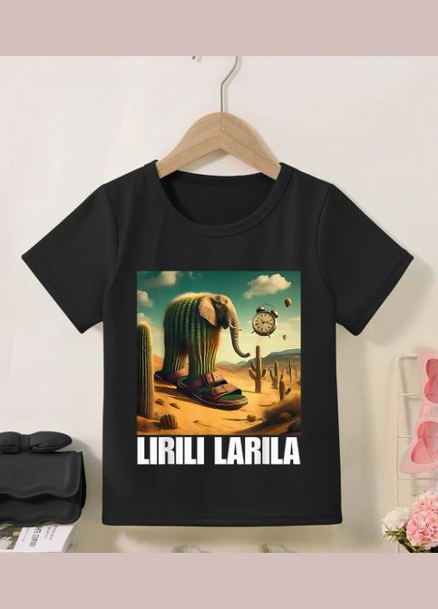 Чорна футболка з коротким рукавом на хлопчика італійські тварини мем лірілі ларіла No Brand