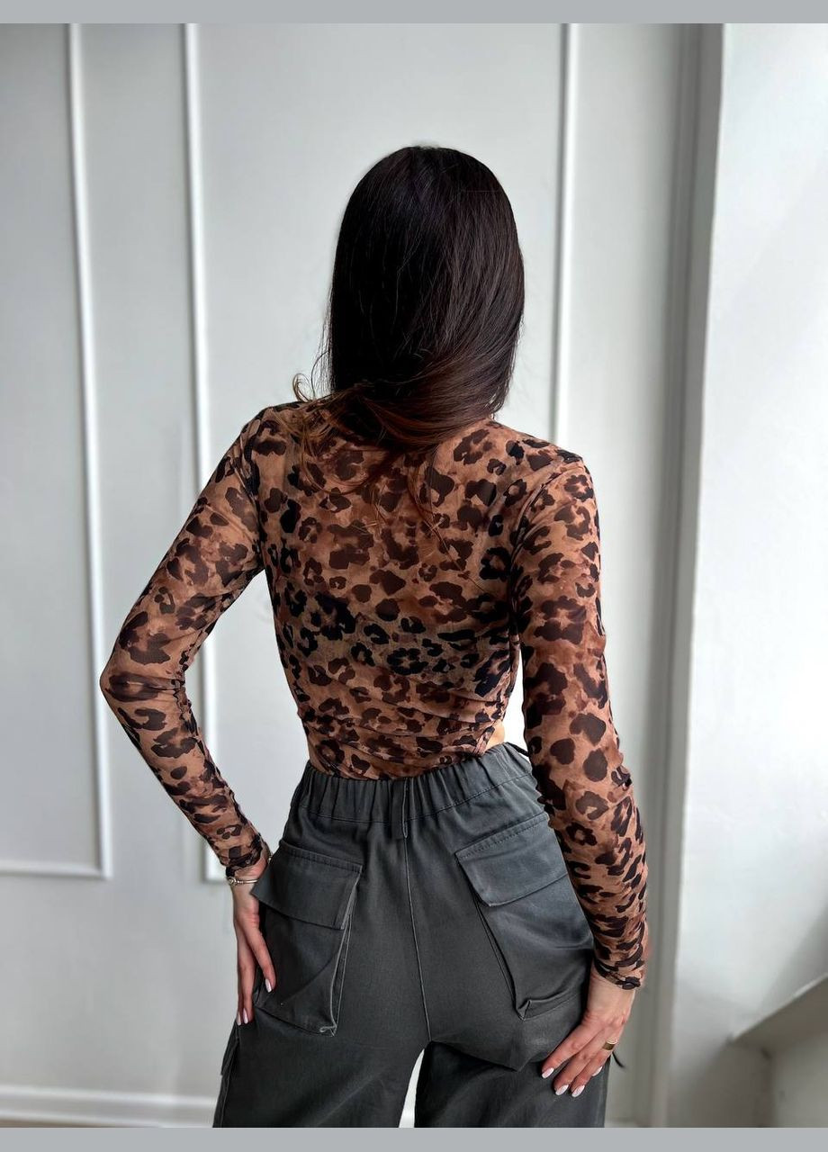 Жіноче леопардове боді в сітку з довгим рукавом легке літнє стильне якісне No Brand боді (291418262)