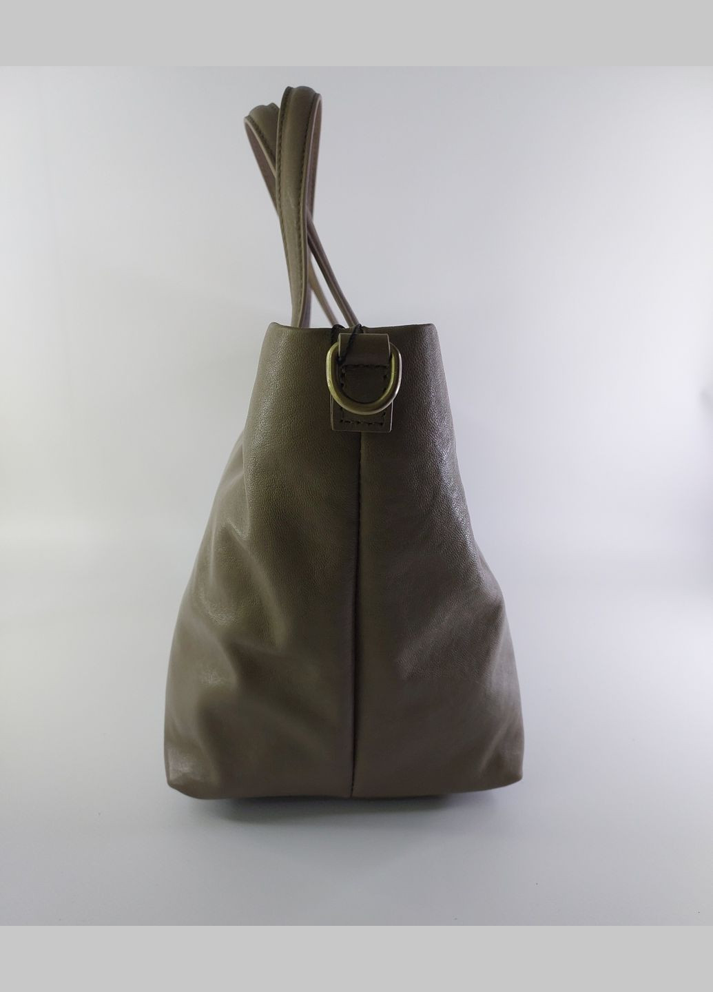 Женская сумка с двумя ручками из натуральной кожи вместительная темно-бежевая No Brand (338627708)