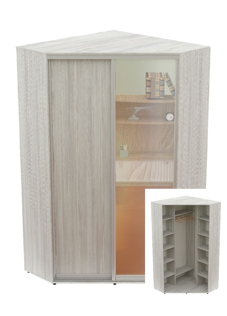 Шкаф-купе двухдверный угловой 140*140*230 Сосна Натти ДСП/Зеркало Угол-4 Алекса (360470159)