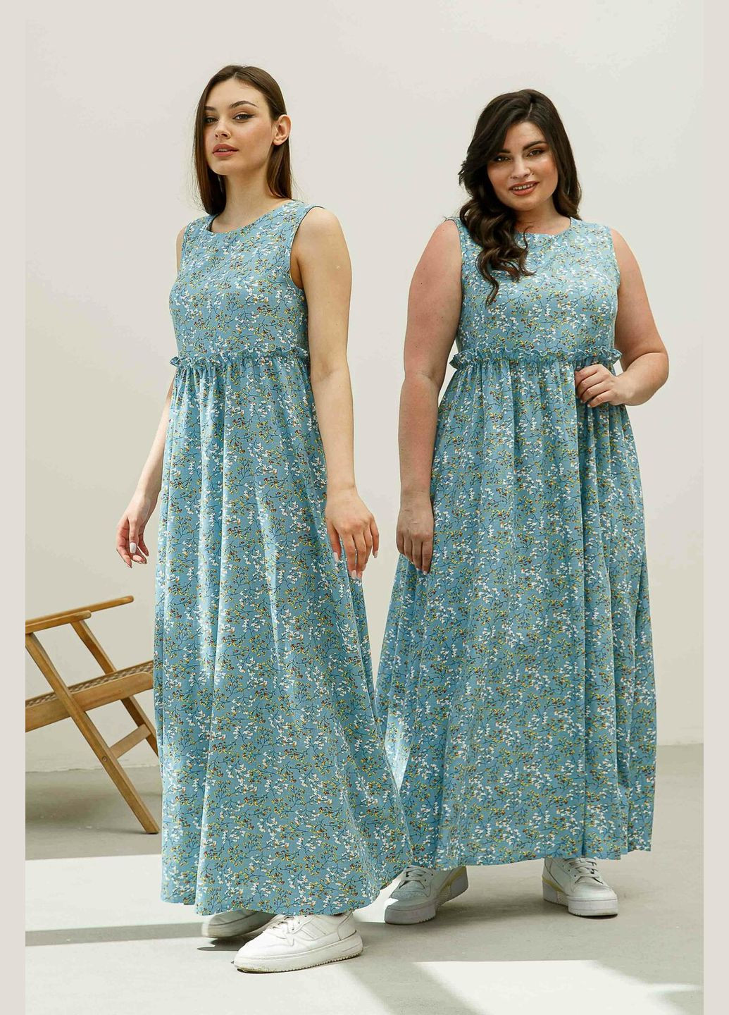 Блакитна повсякденний жіноча лляна сукня вільного крою з завищеною талією (пл 14.2-54/19) RiMari