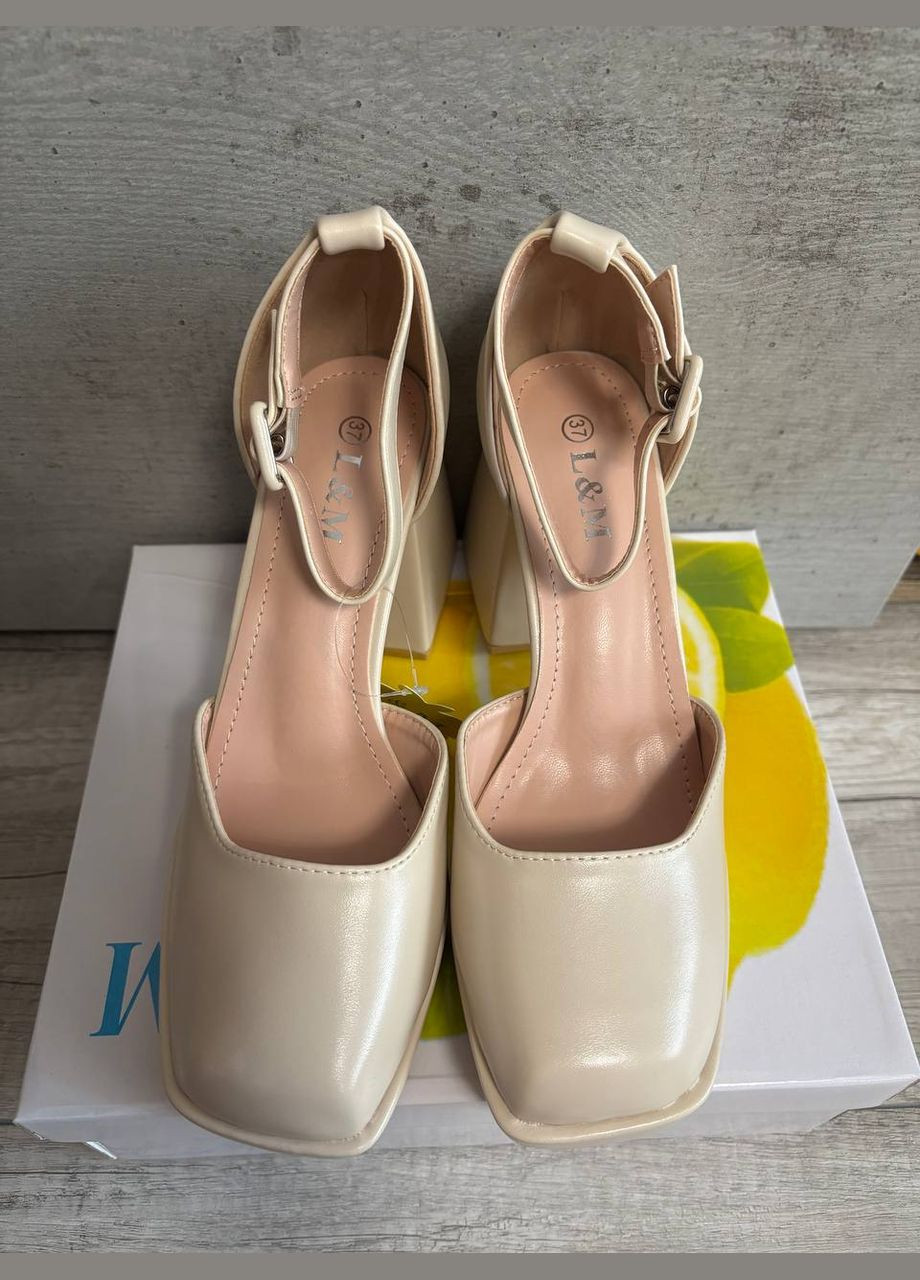 L&M Нарядные бежевые туфли с ремешком, бежевые женские туфли на каблуке, туфли беж бежевый з искусственная кожа, — демисезон (316575420)