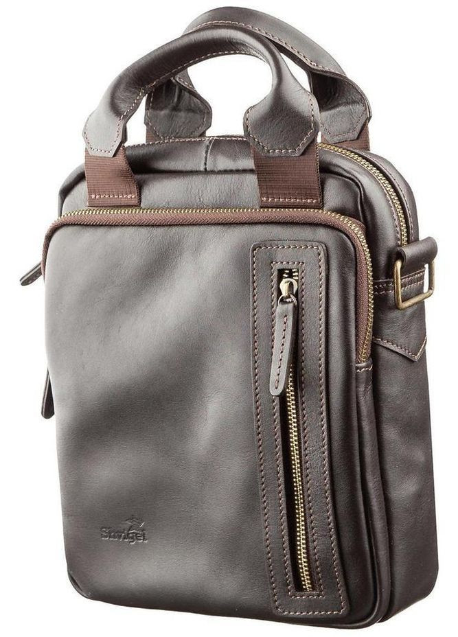 Сумка планшет через плече чоловіча з натуральної шкіри маленька Коричневий 36697 Shvigel (354229870)